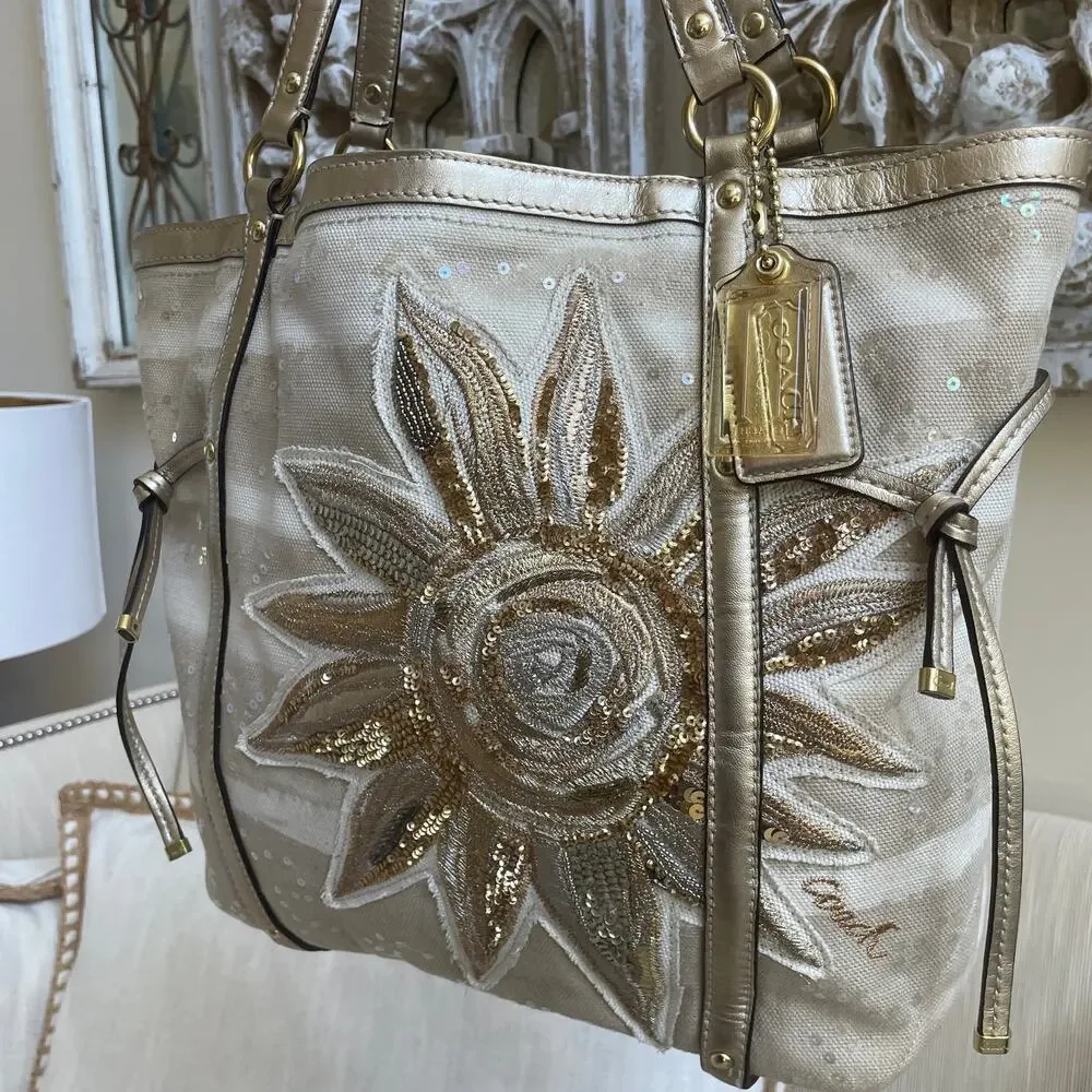 Rare Coach Audrey Sunburst Sequin Tote 19577 Limited Edition Metallic Gold Y2K